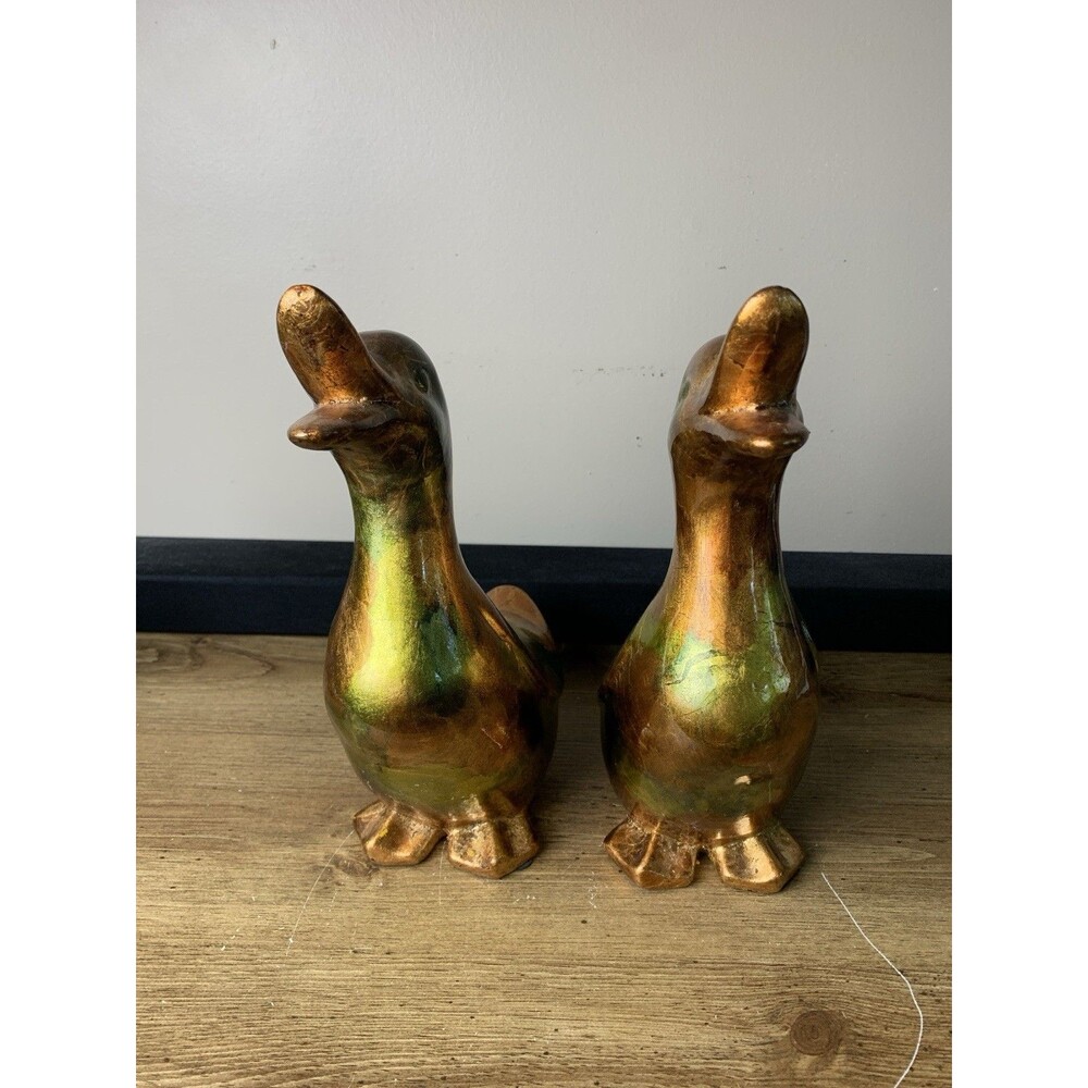 Vintage Iridescent Ceramic Duck Figures Brass Color MCM Unique HTF - Picture 3 of 14